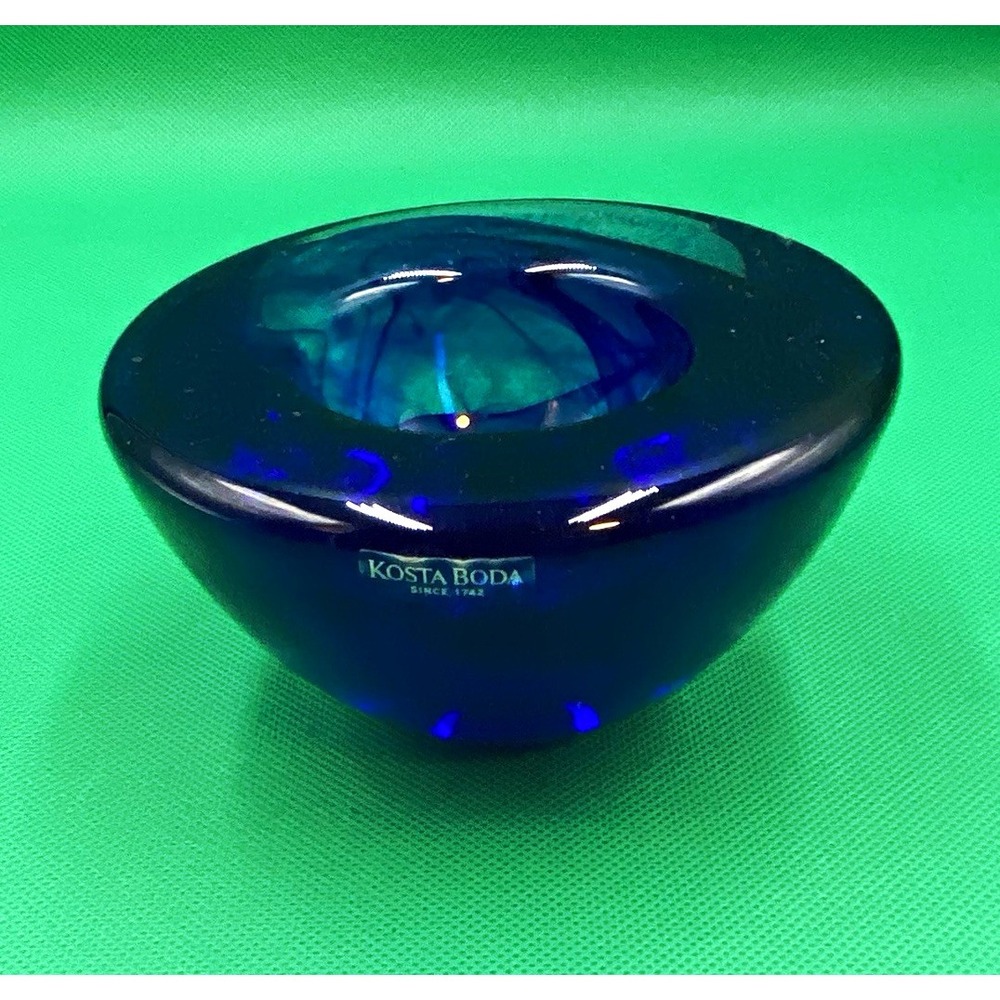 Kosta Boda Blue Art Glass Round votive candle holder,